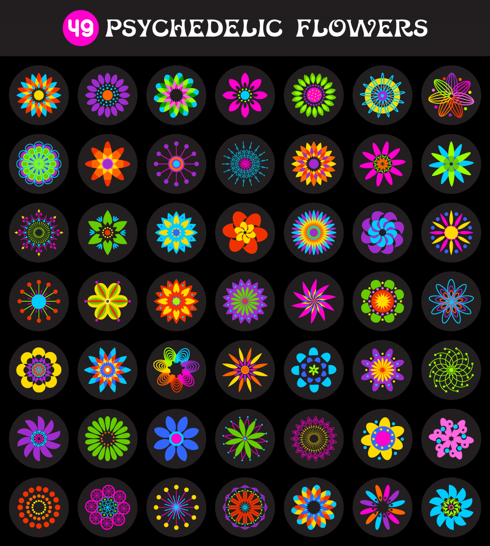 free vectors  u2022 49 psychedelic flowers